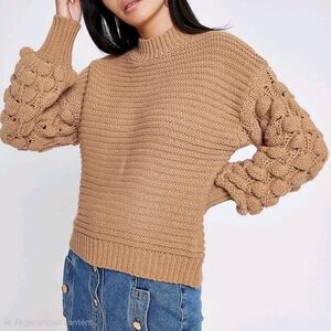 Gabriella James Knit Bobble Sleeve Sweater In Camel Size: M